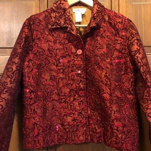 Cold water Creek red beaded/scrolled long sleeve jacket. Size S